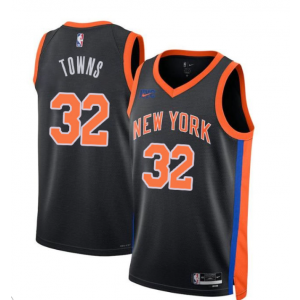 NBA Knicks 32 Karl-Anthony Towns Black Nike Men Jersey