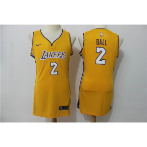 NBA Lakers 2 Lonzo Ball Yellow Nike Iron Women Jersey