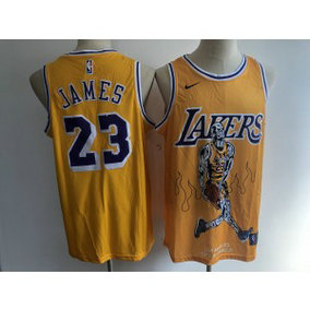 NBA Lakers 23 James SKULL Yellow Nike Men Jersey NBA Lakers 23 James SKULL Yellow Nike Men Jersey