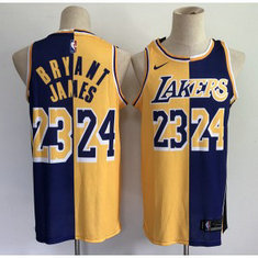 NBA Lakers 23 LeBron James 24 Kobe Brant Purple Gold Split Special Men Jersey NBA Lakers 23 LeBron James 24 Kobe Brant Purple Gold Split Special Men Jersey