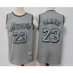 NBA Lakers 23 LeBron James Gray Throwback Men Jersey NBA Lakers 23 LeBron James Gray Throwback Men Jersey