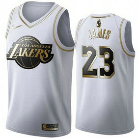 NBA Lakers 23 LeBron James White Gold Nike Men Jersey NBA Lakers 23 LeBron James White Gold Nike Men Jersey