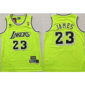 NBA Lakers 23 Lebron James Fluorescent Green Hardwood Classics Mesh Men Jersey NBA Lakers 23 Lebron James Fluorescent Green Hardwood Classics Mesh Men Jersey