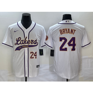 NBA Lakers 24 Kobe Bryant White Baseball Logo Nike Men Jersey NBA Lakers 24 Kobe Bryant White Baseball Logo Nike Men Jersey