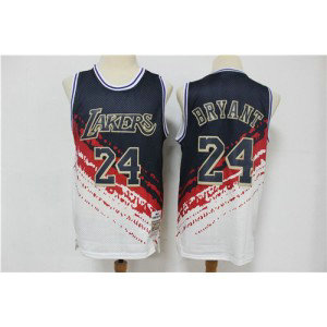 NBA Lakers 24 Kobe Bryant White and Navy Men Jersey NBA Lakers 24 Kobe Bryant White and Navy Men Jersey