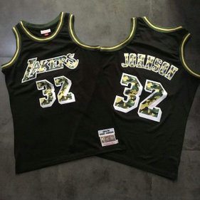 NBA Lakers 32 Magic Johnson Black Camo 1984-85 Hardwood Classics Men Jersey NBA Lakers 32 Magic Johnson Black Camo 1984-85 Hardwood Classics Men Jersey
