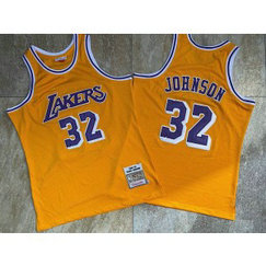 NBA Lakers 32 Magic Johnson Yellow 1984-85 Hardwood Classics Men Jersey NBA Lakers 32 Magic Johnson Yellow 1984-85 Hardwood Classics Men Jersey