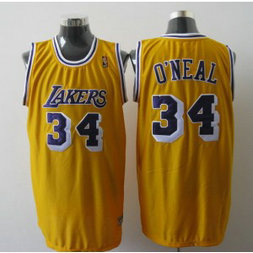 NBA Lakers 34 Shaquille O'Neal Yellow Men Jersey NBA Lakers 34 Shaquille O'Neal Yellow Men Jersey