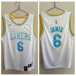 NBA Lakers 6 Lebron James White Blue Nike Men Jersey NBA Lakers 6 Lebron James White Blue Nike Men Jersey