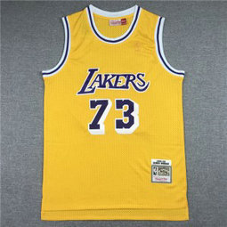 NBA Lakers 73 Dennis Rodman Yellow Throwback Men Jersey NBA Lakers 73 Dennis Rodman Yellow Throwback Men Jersey