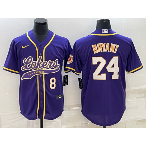 NBA Lakers 8 & 24 Kobe Bryant Purple Baseball Men Jersey NBA Lakers 8 & 24 Kobe Bryant Purple Baseball Men Jersey