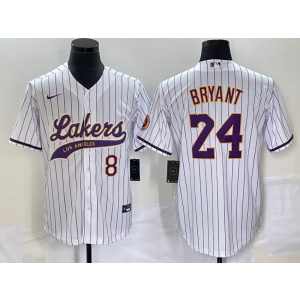 NBA Lakers 8 & 24 Kobe Bryant White Baseball Nike Men Jersey NBA Lakers 8 & 24 Kobe Bryant White Baseball Nike Men Jersey