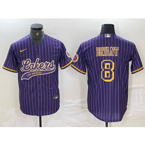 NBA Lakers 8 Kobe Bryant Purple Stripe Vapor Baseball Limited Men Jersey NBA Lakers 8 Kobe Bryant Purple Stripe Vapor Baseball Limited Men Jersey