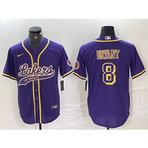 NBA Lakers 8 Kobe Bryant Purple Vapor Baseball Limited Men Jersey