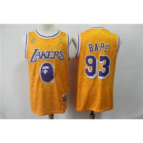 NBA Lakers 93 Bape Yellow Hardwood Classics Men Jersey NBA Lakers 93 Bape Yellow Hardwood Classics Men Jersey