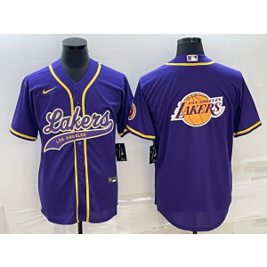 NBA Lakers Blank Purple Baseball Logo Men Jersey 1 NBA Lakers Blank Purple Baseball Logo Men Jersey 1
