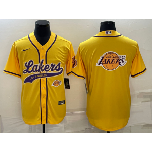 NBA Lakers Blank Yellow Baseball Logo Men Jersey 1 NBA Lakers Blank Yellow Baseball Logo Men Jersey 1