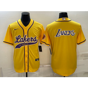NBA Lakers Blank Yellow Baseball Logo Men Jersey NBA Lakers Blank Yellow Baseball Logo Men Jersey