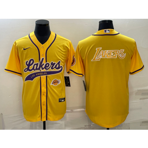 NBA Lakers Blank Yellow Baseball Logo Men Jersey 2 NBA Lakers Blank Yellow Baseball Logo Men Jersey 2