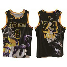 NBA Los Angeles Lakers Front 8 Back 24 Kobe Bryant Black Print Basketball Men Jersey