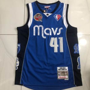 NBA Mavericks 41 Dirk Nowitzki Blue Hardwood Classics Men Jersey
