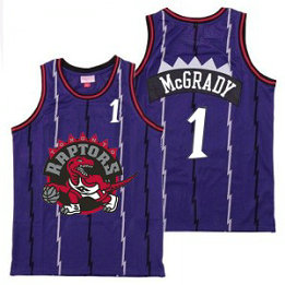 NBA Raptors 1 Tracy McGrady Purple Big Gray Red Logo Retro Men Jersey