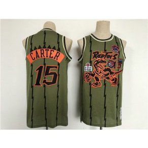NBA Raptors 15 Vince Carter Green Military Flight Patchs Basketball Men Jersey