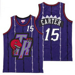 NBA Raptors 15 Vince Carter Purple Big Gray TR Logo Retro Men Jersey