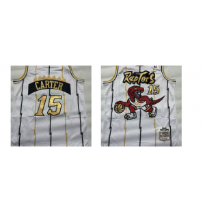 NBA Raptors 15 Vince Carter White Gold Hardwood Classics Men Jersey