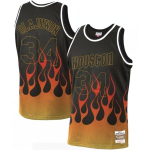 NBA Rockets 34 Hakeem Olajuwon Black 1993-94 Hardwood Classics Flames Men Jersey NBA Rockets 34 Hakeem Olajuwon Black 1993-94 Hardwood Classics Flames Men Jersey