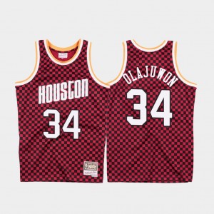 NBA Rockets 34 Hakeem Olajuwon Red Checkerboard Hardwood Classics Men Jersey NBA Rockets 34 Hakeem Olajuwon Red Checkerboard Hardwood Classics Men Jersey