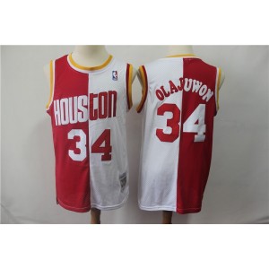NBA Rockets 34 Hakeem Olajuwon Red White Split 1993-94 Hardwood Classics Men Jersey NBA Rockets 34 Hakeem Olajuwon Red White Split 1993-94 Hardwood Classics Men Jersey