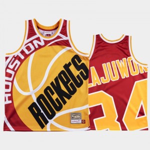 NBA Rockets 34 Hakeem Olajuwon Red Yellow Mitchell&Ness Big Face Men Jersey NBA Rockets 34 Hakeem Olajuwon Red Yellow Mitchell&Ness Big Face Men Jersey