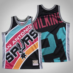 NBA Spurs 21 Dominique Wilkins Black Mitchell&Ness Big Face Men Jersey
