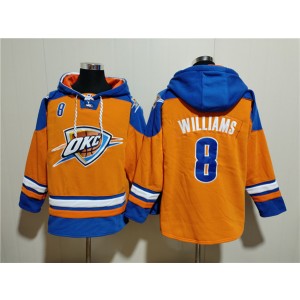NBA Thunder 8 Jalen Williams Orange Blue Lace-Up Pullover Hoodie NBA Thunder 8 Jalen Williams Orange Blue Lace-Up Pullover Hoodie