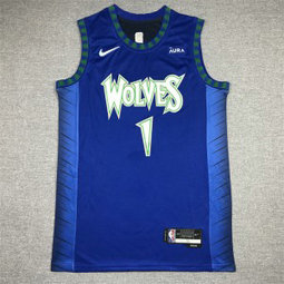 NBA Timberwolves 1 Edwards Blue 75th Anniversary Men Jersey