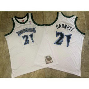 NBA Timberwolves 21 Garnett White Throwback Men Jersey