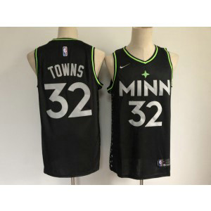NBA Timberwolves 32 Karl-Anthony Towns Black 2020 City Nike Men Jersey
