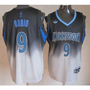 NBA Timberwolves 9 Ricky Rubio Black Grey Fadeaway Men Jersey