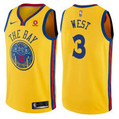 NBA Warriors 3 David West Gold City Edition Nike Men Jersey