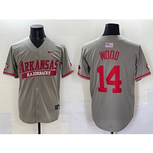 NCAA Arkansas Razorbacks 14 Wood Grey Baseball Vapor Limited Men Jersey