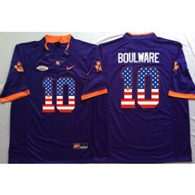 NCAA Clemson Tigers 10 Ben Boulware Purple USA Flag Men Jersey NCAA Clemson Tigers 10 Ben Boulware Purple USA Flag Men Jersey