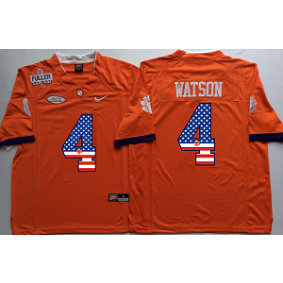 NCAA Clemson Tigers 4 Deshaun Watson Orange 1975 1978 Fuller USA Flag Men Jersey