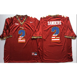 NCAA Florida State Seminoles 2 Deion Sanders Red USA Flag Men Jersey