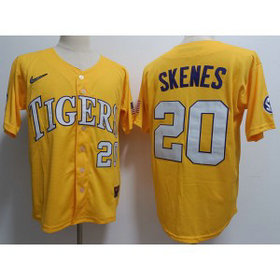 NCAA LSU Tigers 20 Paul Skenes Yellow Nike Men Jersey NCAA LSU Tigers 20 Paul Skenes Yellow Nike Men Jersey