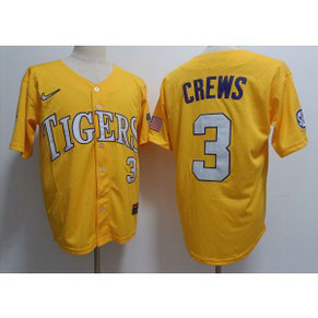 NCAA LSU Tigers 3 Dylan Crews Yellow Nike Men Jersey NCAA LSU Tigers 3 Dylan Crews Yellow Nike Men Jersey