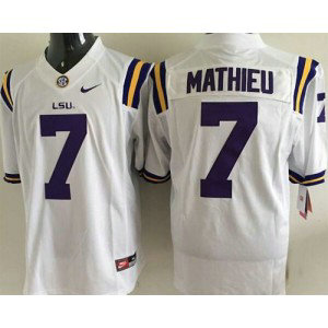 NCAA LSU Tigers 7 Tyrann Mathieu White Men Jersey With SEC Patch NCAA LSU Tigers 7 Tyrann Mathieu White Men Jersey With SEC Patch