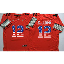 NCAA Ohio State Buckeyes 12 C.Jones Red USA Flag Men Jersey NCAA Ohio State Buckeyes 12 C.Jones Red USA Flag Men Jersey