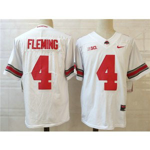 NCAA Ohio State Buckeyes 4 FLEMING White Men Jersey NCAA Ohio State Buckeyes 4 FLEMING White Men Jersey