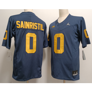 NCAA Wolverines 0 Mike Sainristil Navy Silver Jordan 2023 F.U.S.E Vapor Limited Men Jersey
